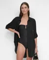 Dkny Women's Gauze Collared Button-front Beach Shirt In Black