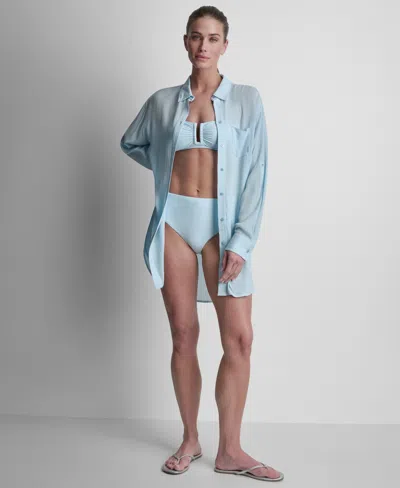 Dkny Women's Gauze Collared Button-front Beach Shirt In Blue
