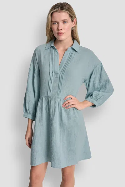 Dkny Women's Gauze V-neck Dress In Gray