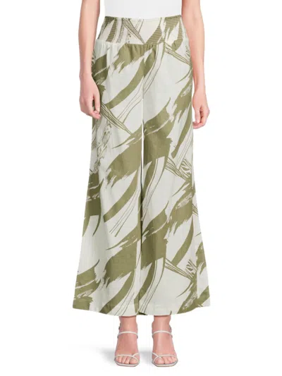 Dkny Women's Gauze Wide Leg Cover Up Pants In Moss Multi