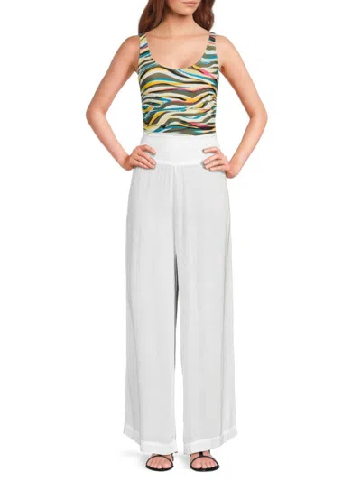 Dkny Women's Gauze Wide Leg Cover Up Pants In Soft White