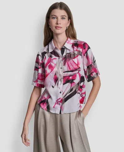 Dkny Women's Geometric Print Collared Shirt In Multi