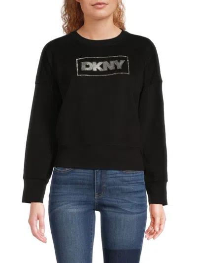 Dkny Women's Glitter Logo Graphic Sweatshirt In Black