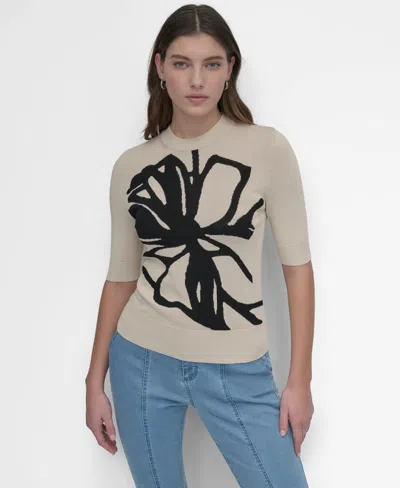 Dkny Women's Graffiti Floral Jacquard Sweater In Light City Khaki,black