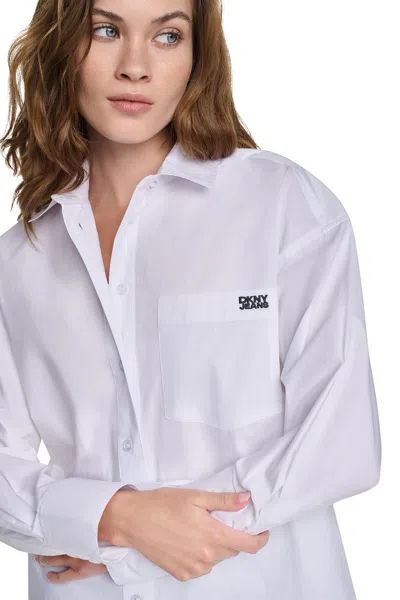 Dkny Women's Graffiti Logo Poplin Shirt In Blue