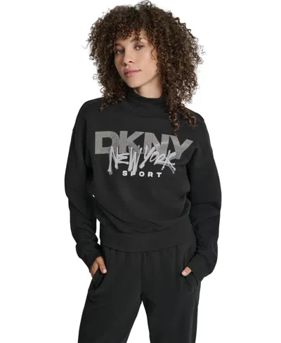 Dkny Women's Graffiti New York Logo Oversized Mock Neck Sweatshirt In Black