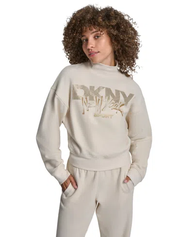 Dkny Women's Graffiti New York Logo Oversized Mock Neck Sweatshirt In Neutral