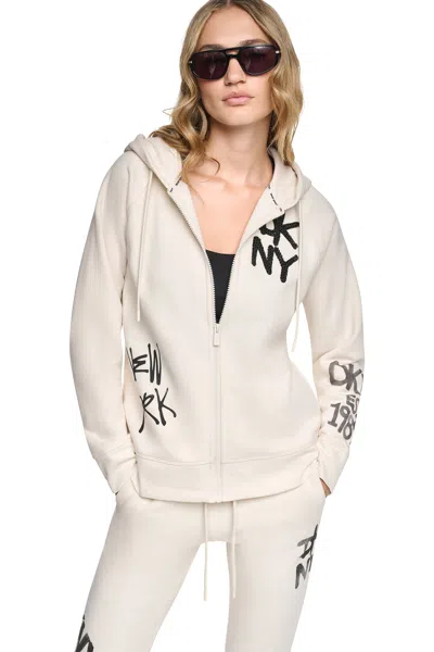 Dkny Women's Graffiti Rhinestone Full-zip Hoodie In Neutral