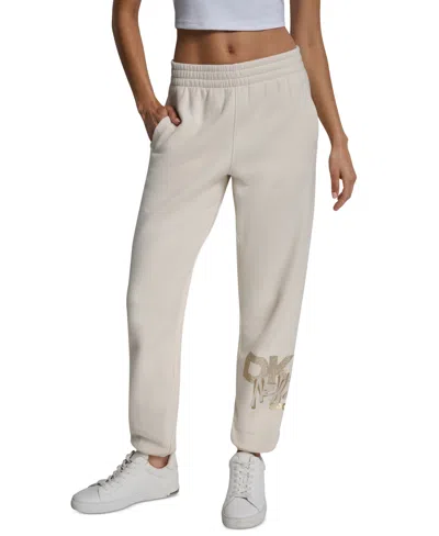 Dkny Women's Graffiti Rhinestone Logo High-rise Relaxed-fit Joggers In White
