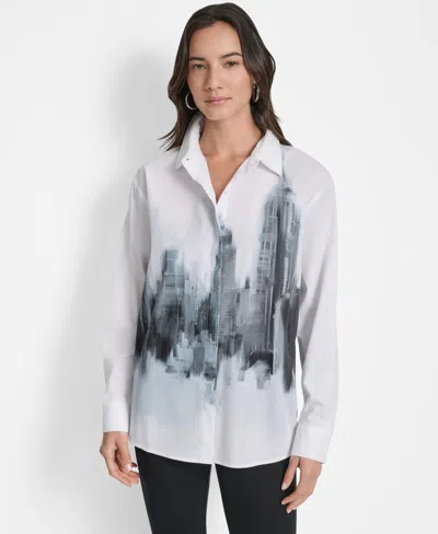 Dkny Women's Graphic Skyline Shirt In White