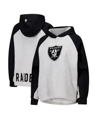 Dkny Women's Gray/black Las Vegas Raiders Joy Cropped Raglan Pullover Hoodie