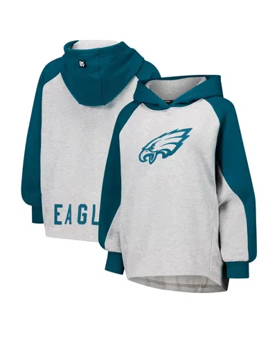 Dkny Women's Gray/midnight Green Philadelphia Eagles Joy Cropped Raglan Pullover Hoodie In Gray,midnight Green