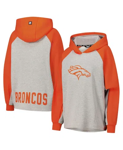 Dkny Women's Gray/orange Denver Broncos Joy Cropped Raglan Pullover Hoodie In Gray,orange