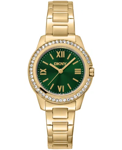 Dkny Women's Green Dial Crystal Bezel Gold-tone Stainless Steel Bracelet Watch, 30mm