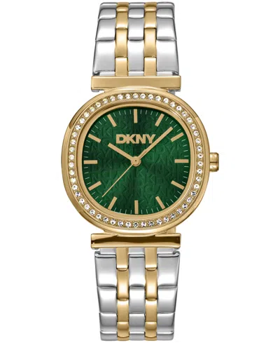 Dkny Women's Green Dial Crystal Bezel Two-tone Gold Stainless Steel Bracelet Watch, 30mm