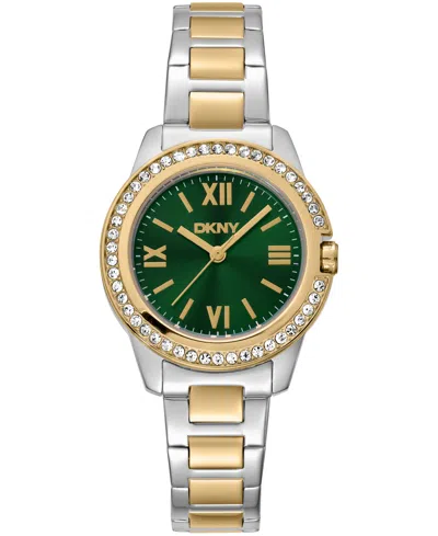 Dkny Women's Green Dial Crystal Bezel Two-tone Gold Stainless Steel Bracelet Watch, 30mm
