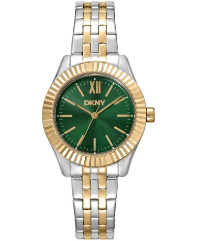 Dkny Women's Green Dial Fluted Bezel Two-tone Gold Stainless Steel Bracelet Watch, 30mm