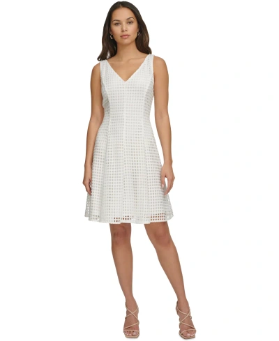 Dkny Women's Grid Cutout Sleeveless A-line Dress In Cream