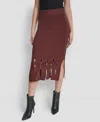 Dkny Women's Grommet Detail Sweater Pencil Midi Skirt In Brown