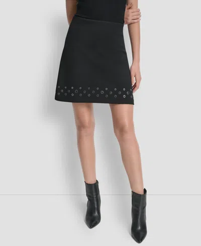 DKNY WOMEN'S GROMMET HEM DETAIL MINI SKIRT