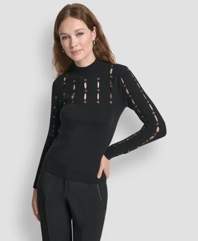Dkny Women's Grommet Long Sleeves Sweater In Black