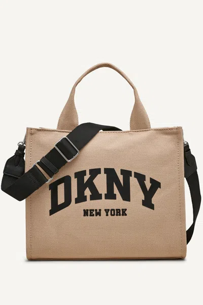 Dkny Women's Hadlee Canvas Medium Logo Tote In Light City Khaki/ Black