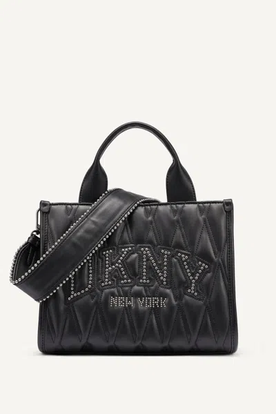 Dkny Women's Hadlee Small Quilted Logo Tote In Black/silver