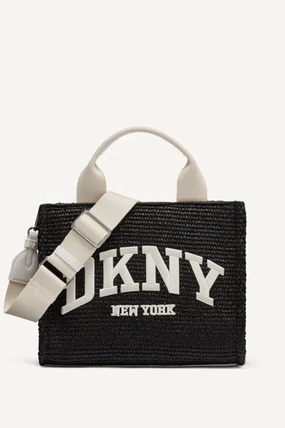 Dkny Women's Hadlee Small Straw Logo Tote In Black