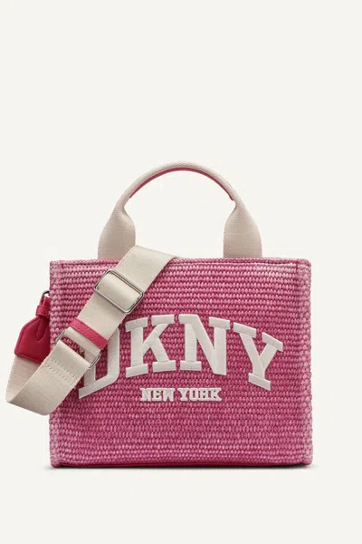 Dkny Women's Hadlee Small Straw Logo Tote In Black