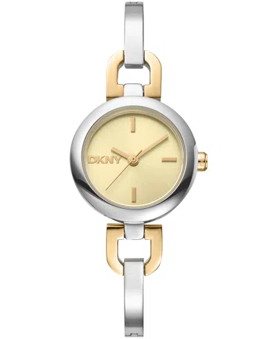 Dkny Women's Half Bangle Quartz Two-tone Stainless Steel Watch 26mm In Metallic