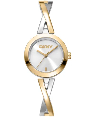 Dkny Women's Half Bangle Quartz Two-tone Stainless Steel Watch 26mm In Gold