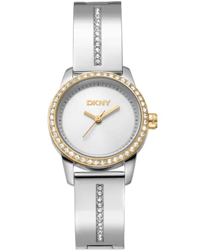 Dkny Women's Half Bangle Silver Dial Two-tone Stainless Steel Watch 28mm In Metallic