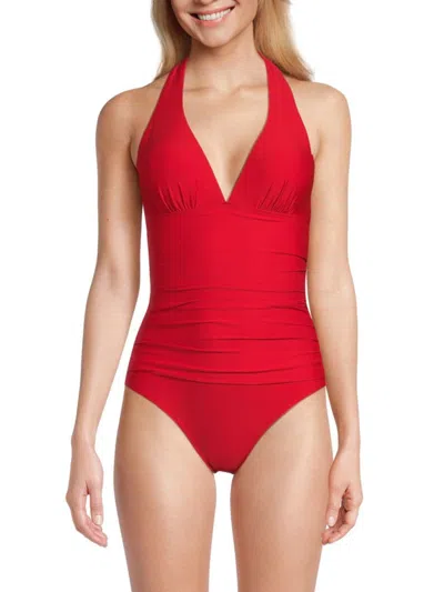 Dkny Women's Halter One Piece Swimsuit In Boysenberry