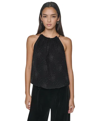 Dkny Women's Halter Sleeveless Firework-inspired Embellished Blouse In Black