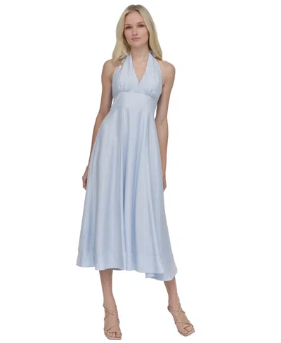 Dkny Women's Halter V-neck Tie-back Midi Dress In Skyway Blue