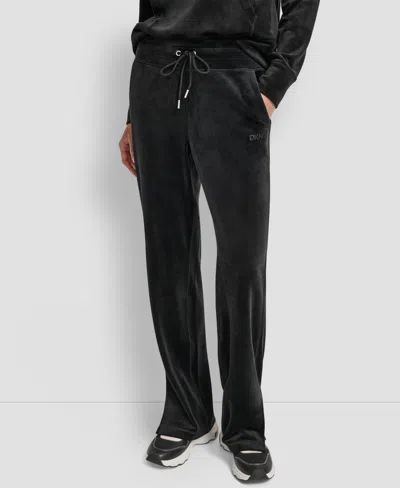 Dkny Women's Hd Embroidery Logo Slit Track Pants In Black