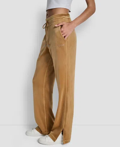 Dkny Women's Hd Embroidery Logo Slit Track Pants In Brown
