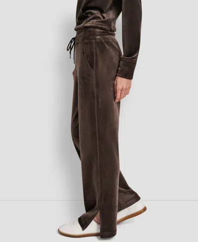 Dkny Women's Hd Embroidery Logo Slit Track Pants In Brown