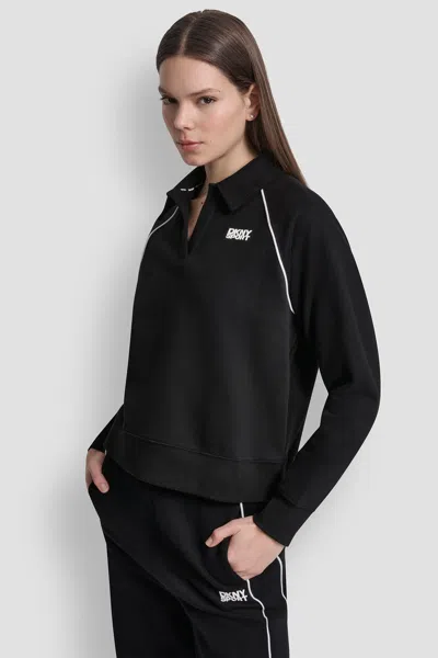 Dkny Women's Hd Logo Track Polo Sweatshirt In Black