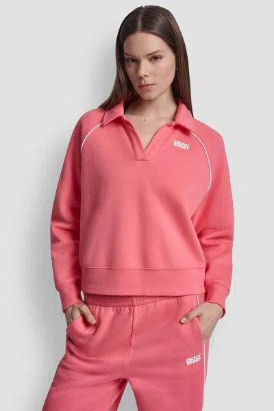 Dkny Women's Hd Logo Track Polo Sweatshirt In Pink