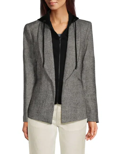 Dkny Women's Herringbone Hooded Jacket In Black