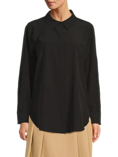 Dkny Women's Hidden Placket Long Sleeve Shirt In Black