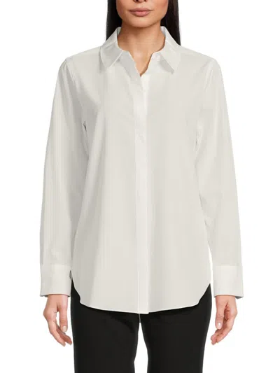 Dkny Women's Hidden Placket Long Sleeve Shirt In White