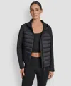 Dkny Women's High Low Hem Scuba Mixed Quilted Puffer Jacket In Black