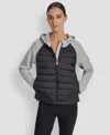 Dkny Women's High Low Hem Scuba Mixed Quilted Puffer Jacket In Gray