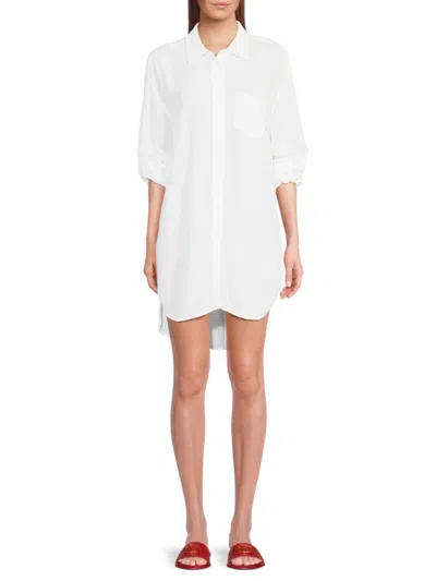 Dkny Women's High-low Linen-blend Shirtdress In Soft White