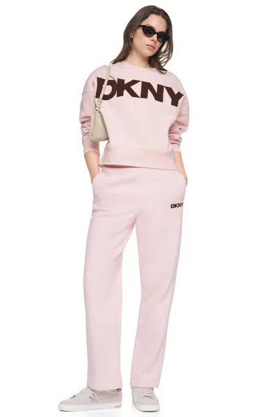 Dkny Women's High Rise Flocked Logo Relaxed Pants In Pink