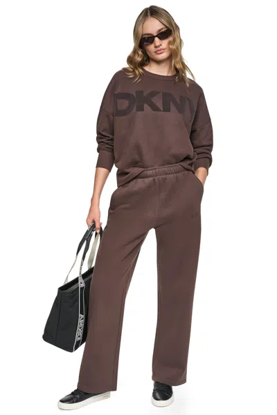 Dkny Women's High Rise Logo Relaxed Pants In Brown