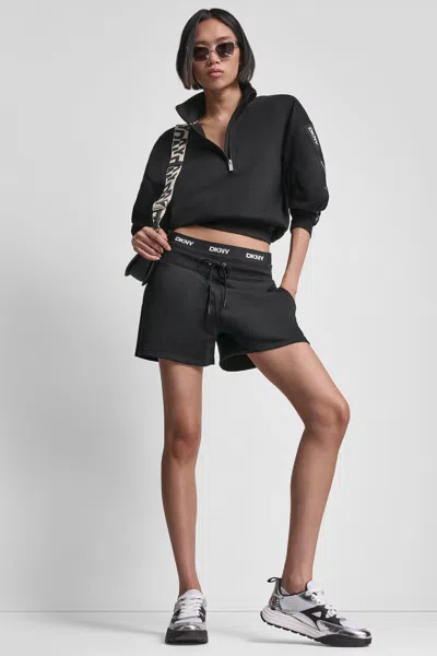 Dkny Women's High-rise Logo-waist Sweat Shorts In Black