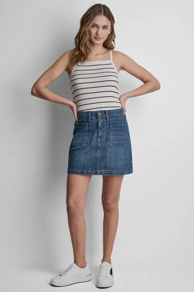 Dkny Women's High Rise Patch Pocket Mini Skirt 16 Inches In Blue